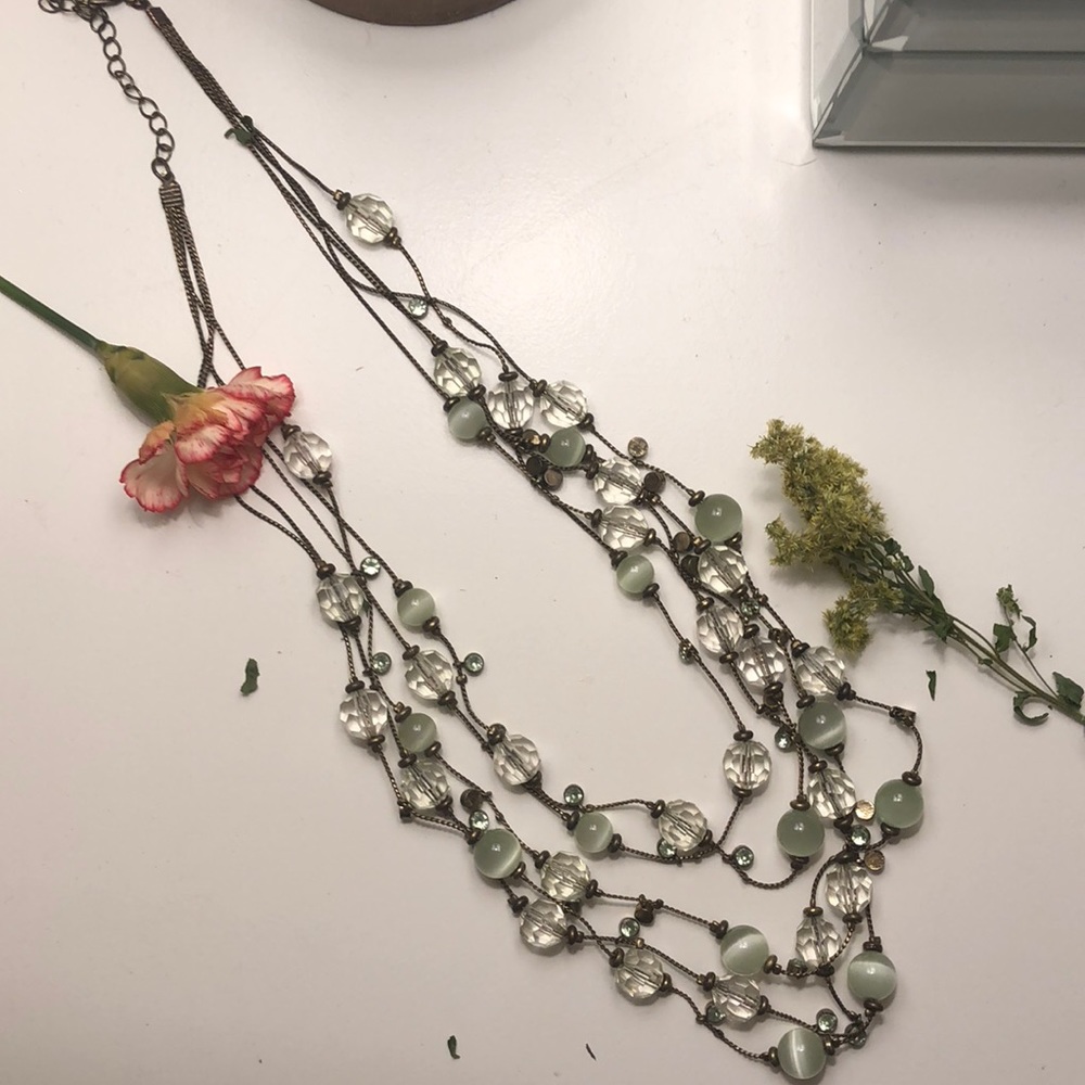 Light green and bronze layered statement necklace